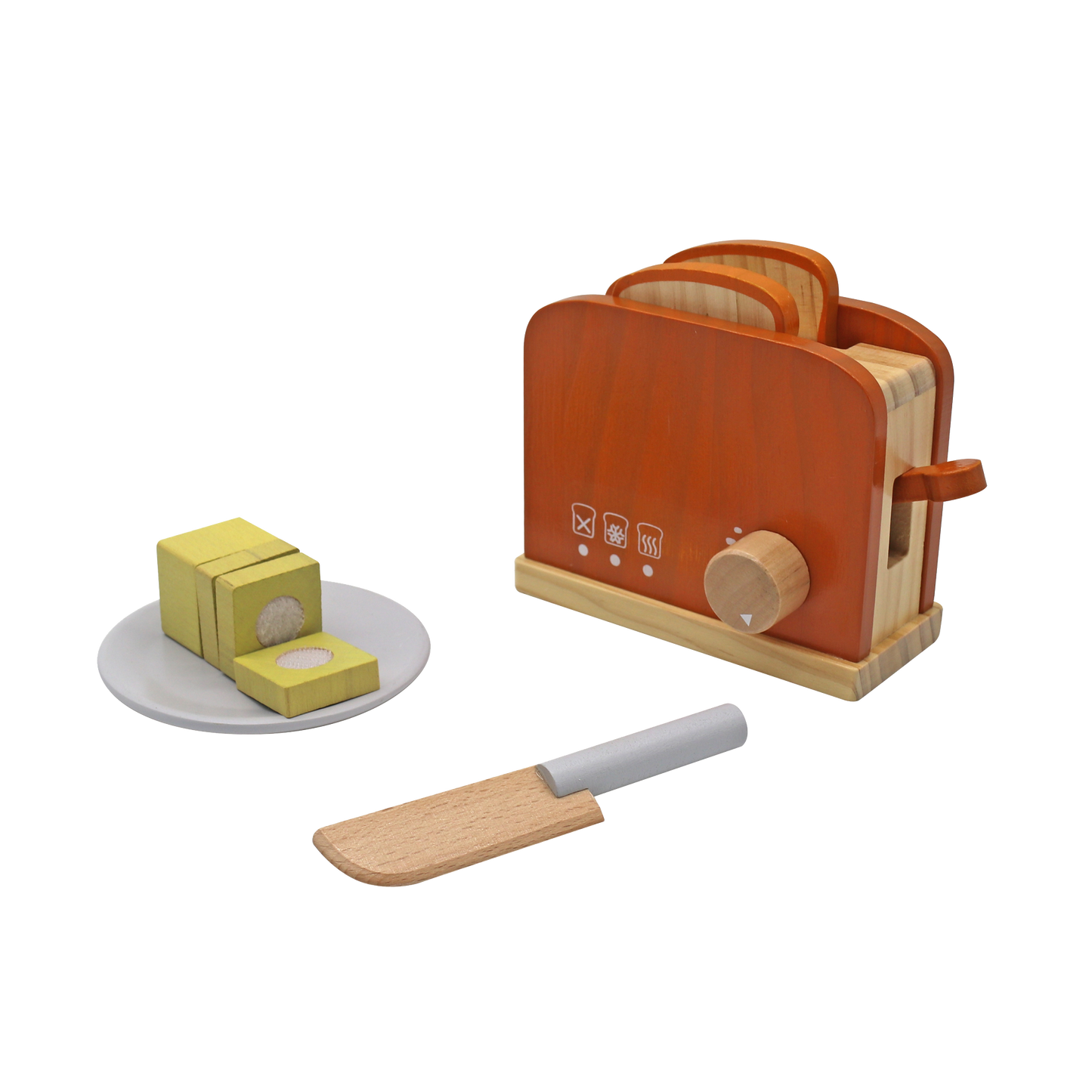 Wooden Toaster set for your child pretend play. Toast a bread, slice the butter, encourage creativity and imagination through pretend play