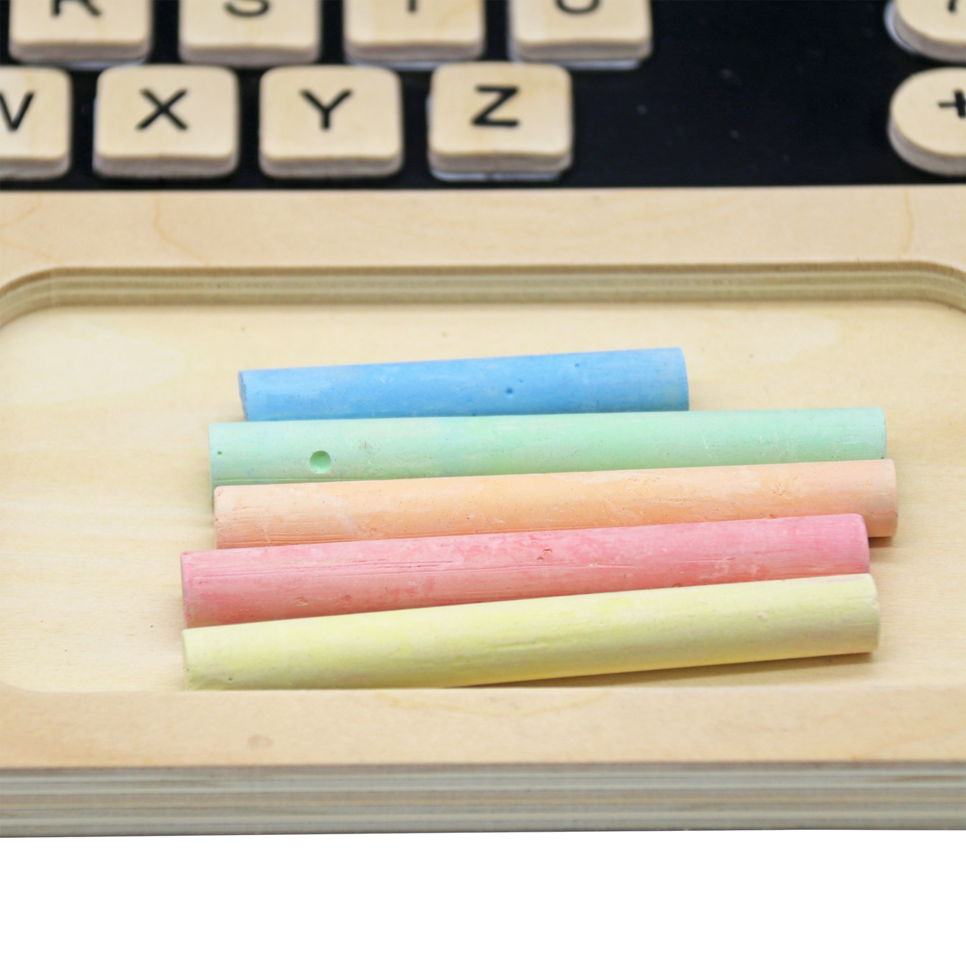 Wooden laptop toy set with keyboard magnetic buttons, chalks and duster mouse for endless fun and imaginative play!