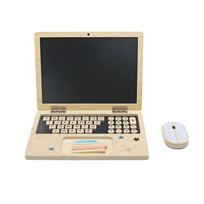 Wooden laptop toy set with keyboard magnetic buttons, chalks and duster mouse for endless fun and imaginative play!