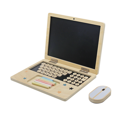 Wooden laptop toy set with keyboard magnetic buttons, chalks and duster mouse for endless fun and imaginative play!