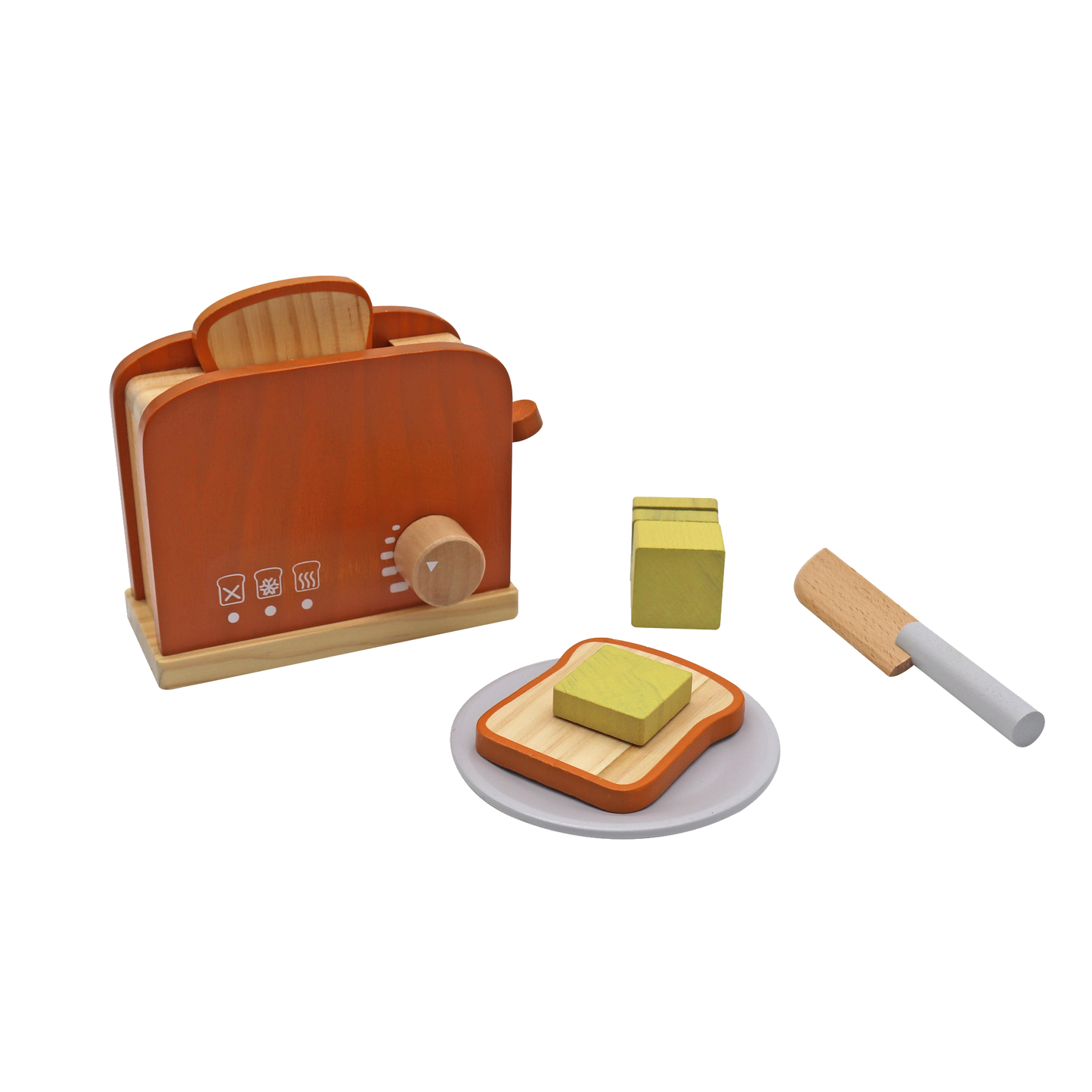 Wooden Toaster set for your child pretend play. Toast a bread, slice the butter, encourage creativity and imagination through pretend play