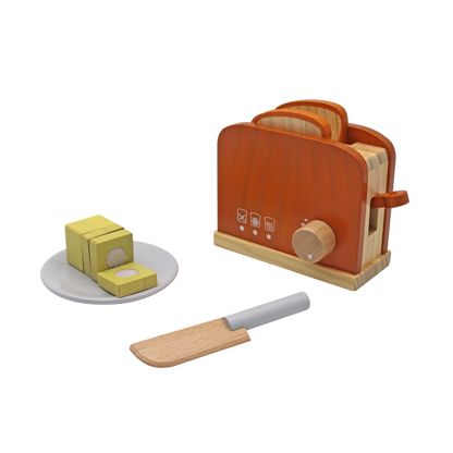 Wooden Toaster set for your child pretend play. Toast a bread, slice the butter, encourage creativity and imagination through pretend play