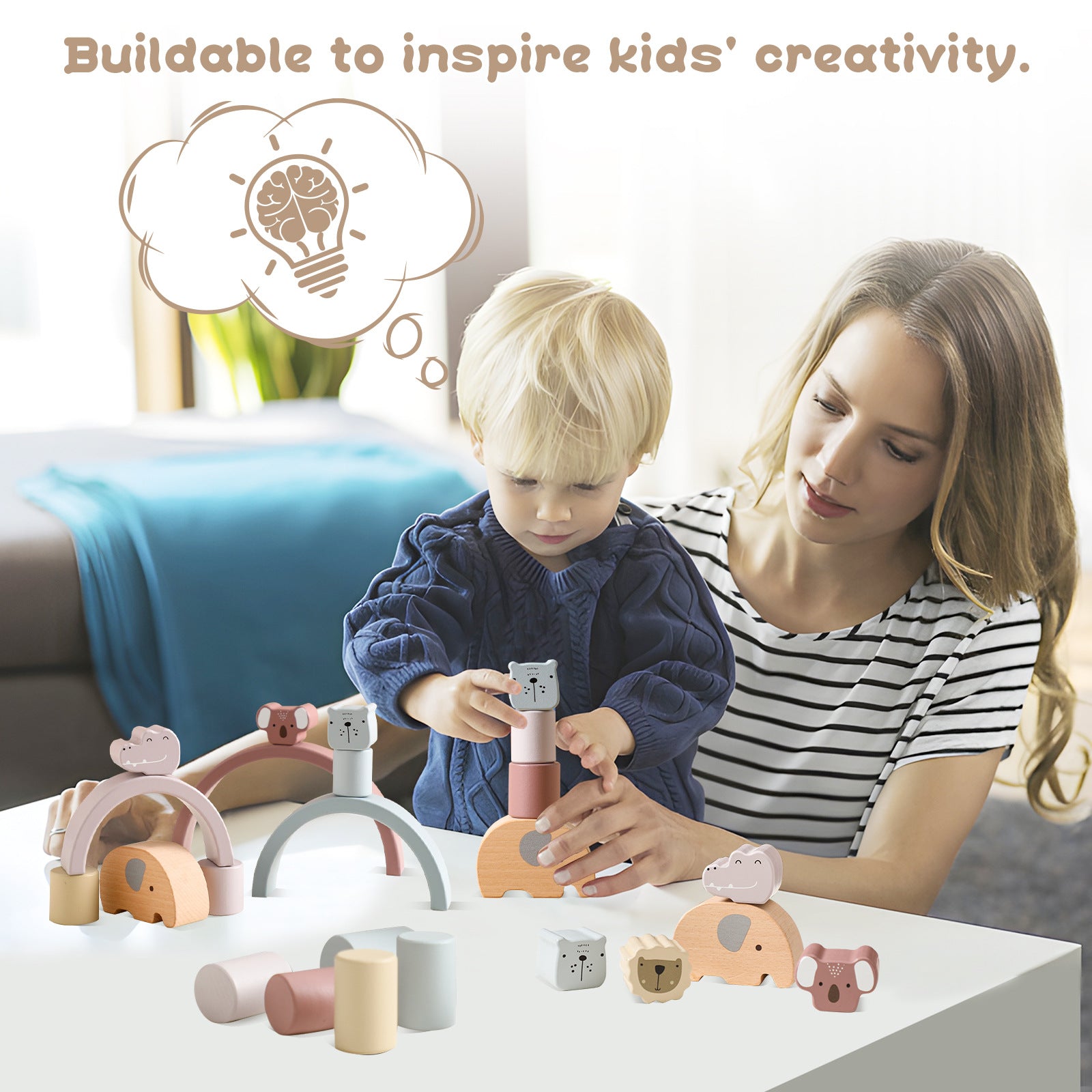 Stacking blocks with open-ended play to encourage creativity and imagination